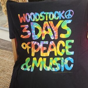 WOODSTOCK T Shirt Neon TIE DYE Black SS P0 HIPPIE Festival 60's 70's EUC M sharp
